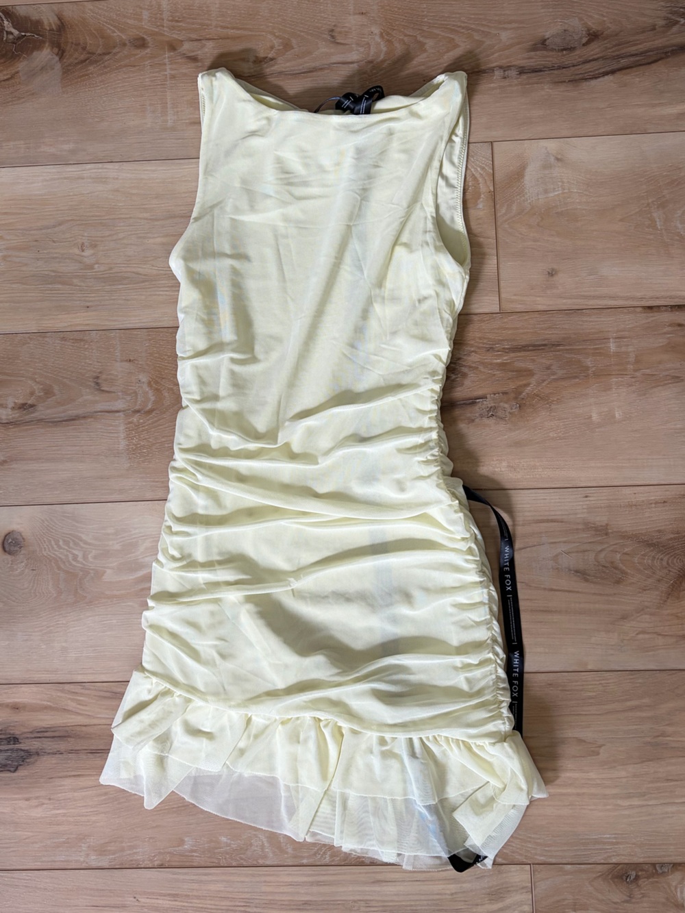 White Fox Pale Yellow Ruched Bodycon Dress